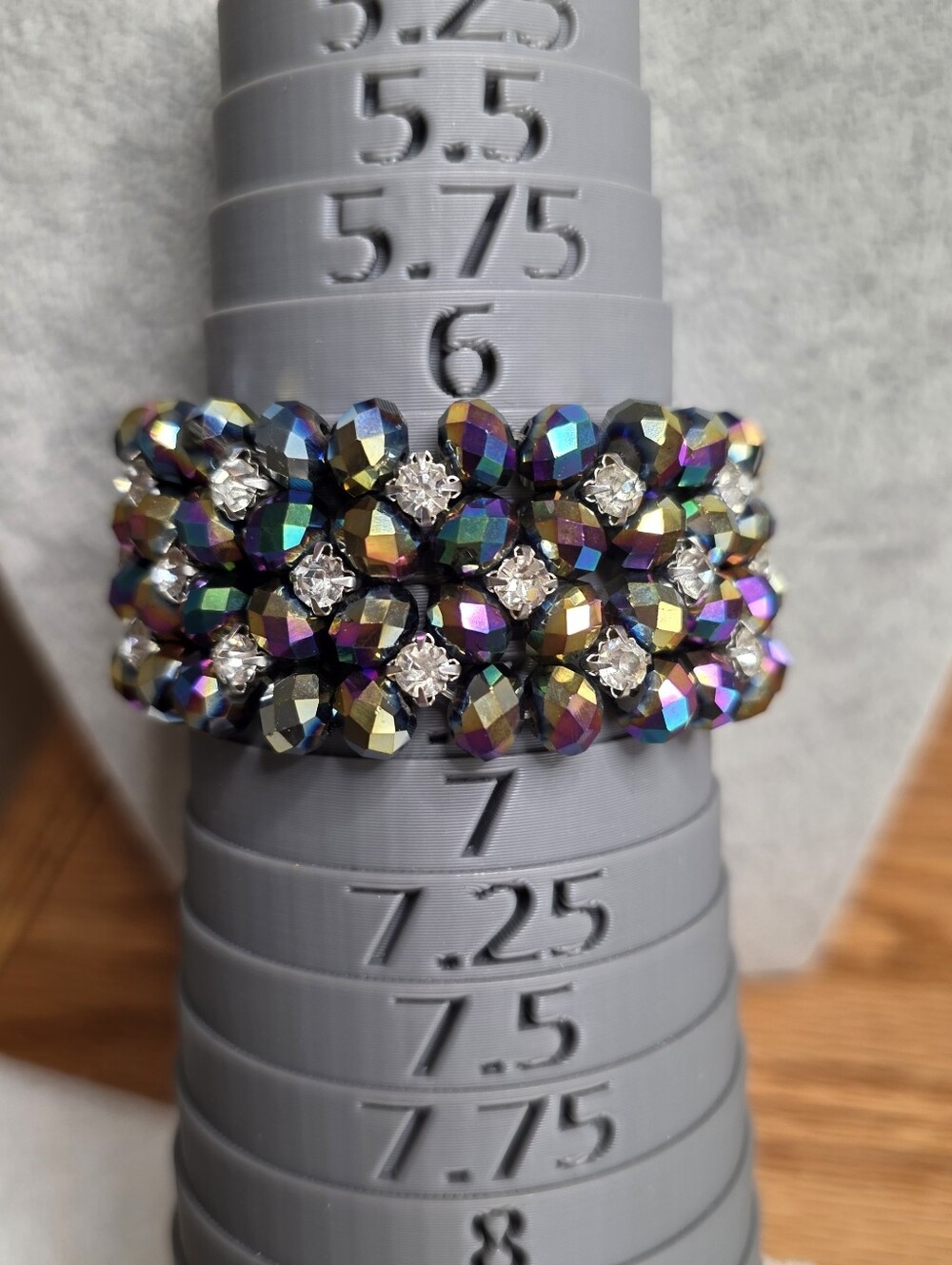 Peacock AB and Clear Crystal Wide Stretch Bracelet - Picture 5 of 8